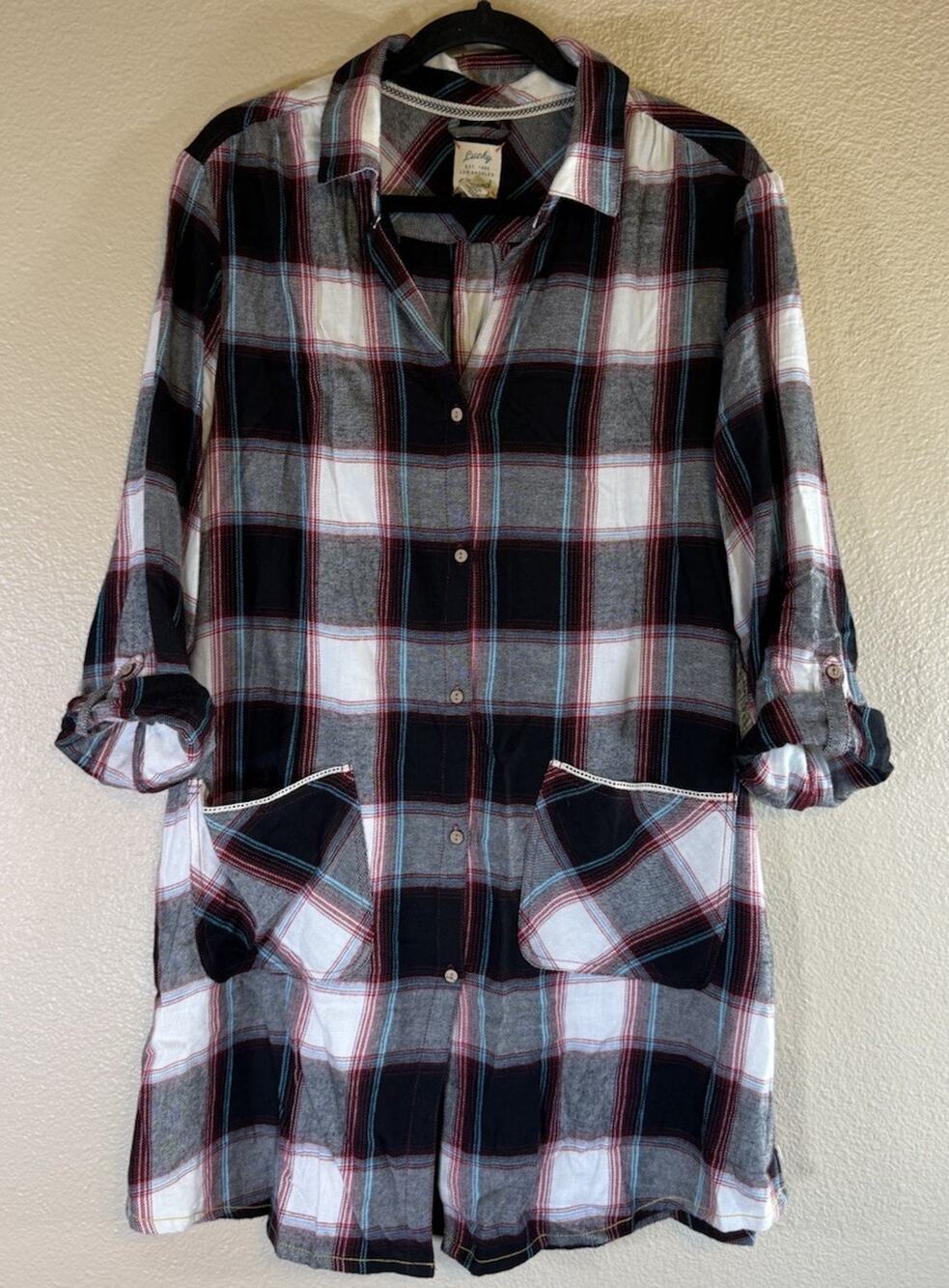 Lucky Brand Dress Womens XL Plaid Button Front Preppy Academia